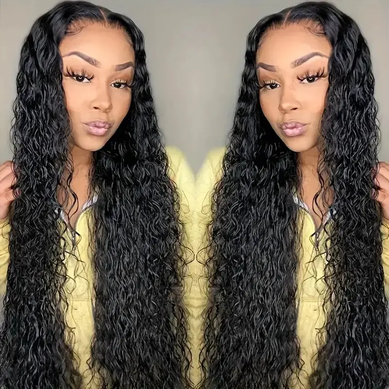 Rosabeauty 250 Density HD 13X6 360 Full Transparent Deep Water Wave curly Lace Frontal Wigs 30 40 Inch 13X4 Front Human Hair Wig