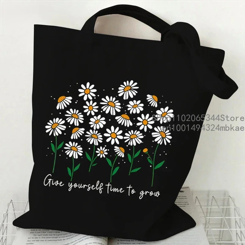 Flowers Are Like Life Canvas Tote Bag Women Shoulder Bag Vintage Wildflower “Forget Me Not” Fashion Aesthetics Shoulder Handbags