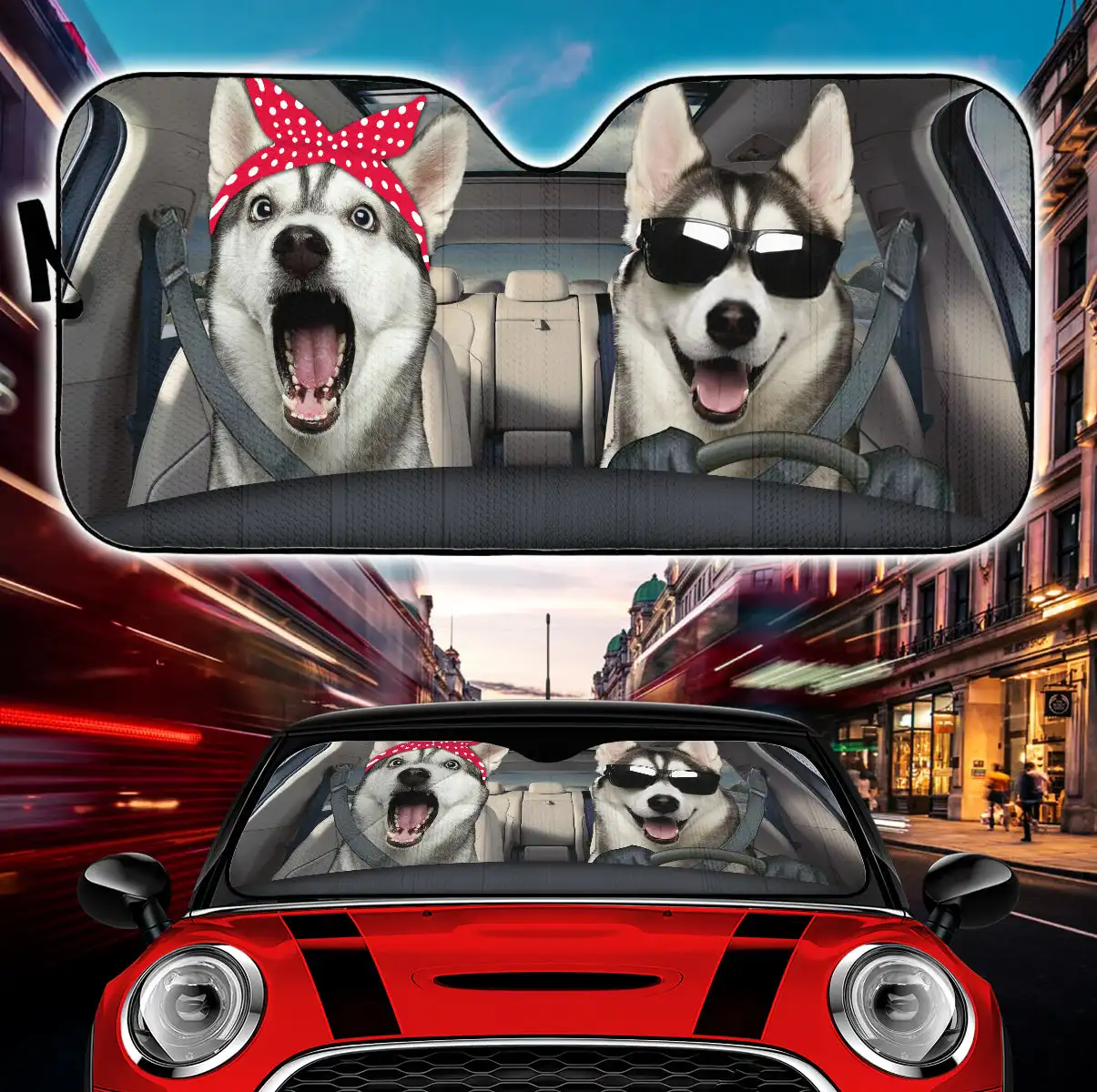 Funny Husky Couple Car Auto Sunshades Animal Dog Driver Car Windshield Sunshade  Car Accessories