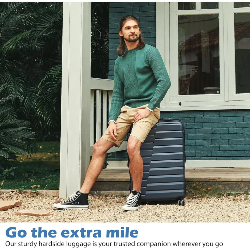 Mala giratória rígida azul média com trava TSA e alça telescópica