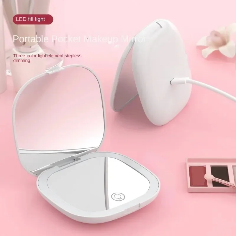 

Компактное мини-зеркало для макияжа с LED-подсветкой, складное, портативное, карманное, с 2-кратным увеличением