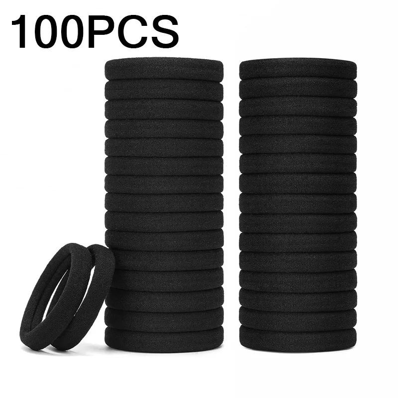 100Pcs Elastic Black Hair Ties Soft Durable Hair Bands Hair Accessories for Daily/Workout/Party Hairstyles