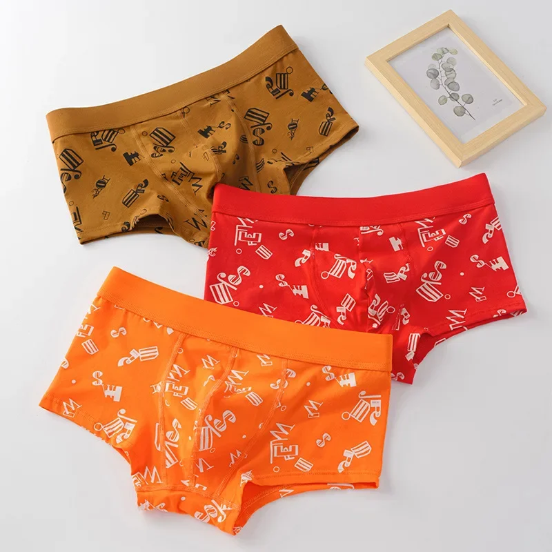 New Men's Underwear Cotton Printing Trend 3D Boxer Shorts Simple Sports Convex Pouch Panties Youth Underpants