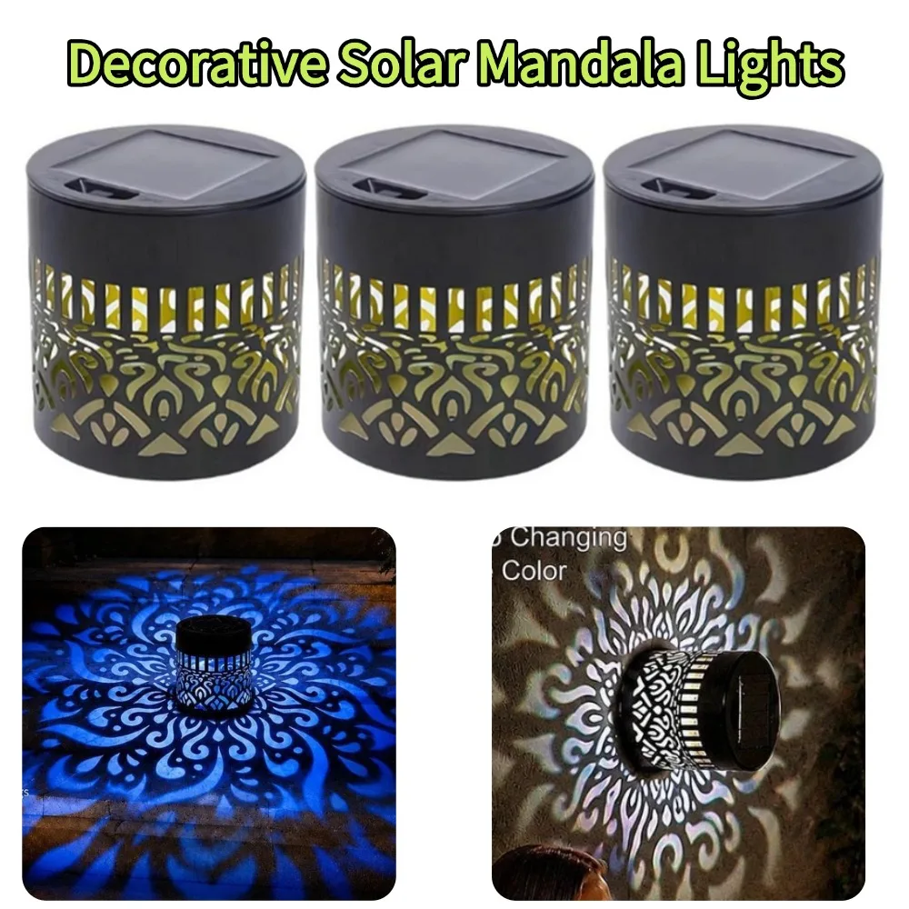Solar Powered Mandala Light Outdoor Garden Decoration Iron Solar Wall Lamps Waterproof Decorative Hanging Lanterns Light