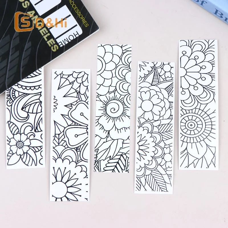 32Pcs Flower Pattern Coloring Bookmarks DIY Blank Black Line Drawing Bookmark For Kids Adults Stress Relief Reading Accessories