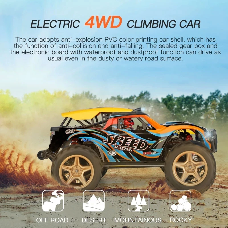 WLtoys 104009 1/10 Monster Truck 45KM/H 4WD Alloy Electric 4x4 Large Remote Control Car Drift Offroad 2.4G LED Light Toys Rc Car