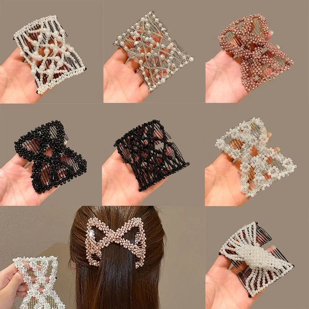 New Plastic Pearl Elastic Hair Hairpin Butterfly Hair Styling Tool Magic Hair Combs Rhombus Fancy Clip Combs Women