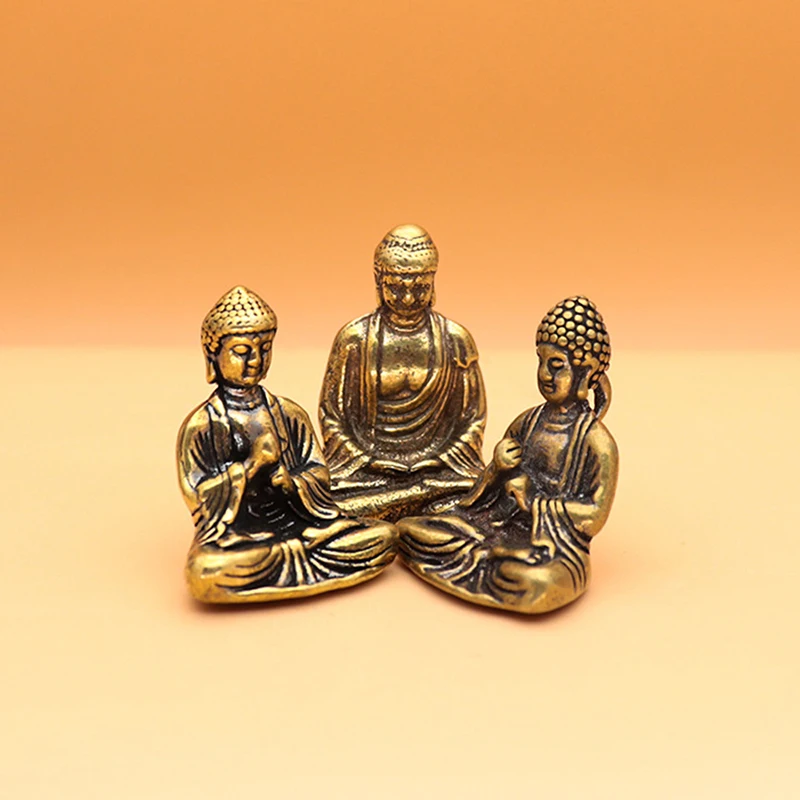 Mini Brass Old Sakyamuni Buddha Statue Figurine Home Decor Resin Sitting Crafts Thai Style Tathagata Buddha Decoration Ornaments