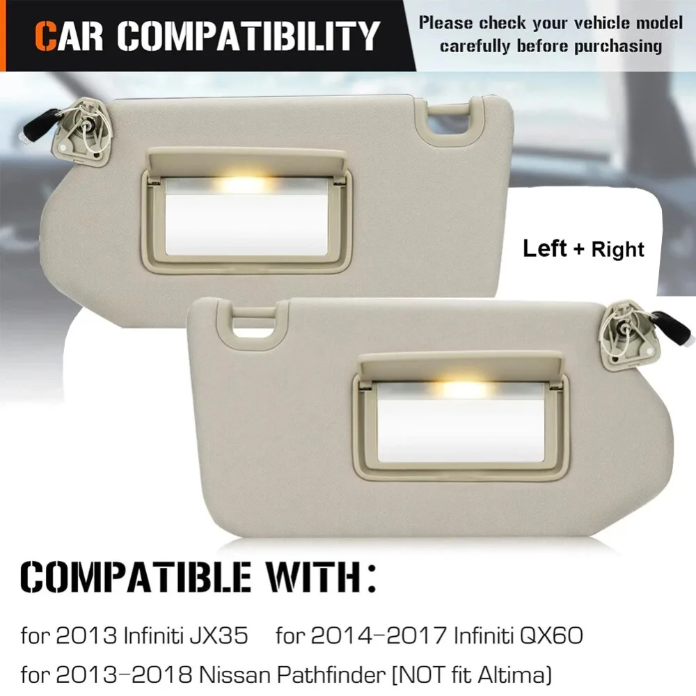 Visera solar para Nissan Pathfinder, Infiniti QX60, y JX35, izquierda y derecha con luz para conductor y lado del pasajero – perfecta