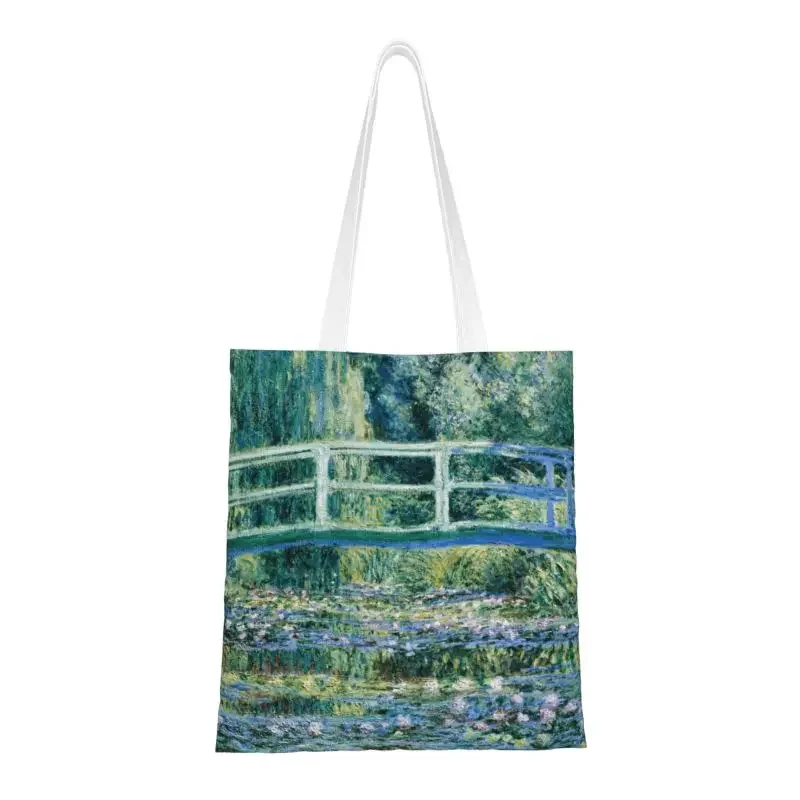 

The Waterlily Pond Green Harmony Tote Shopping Bags Claude Water Lilies and Japanese Bridge Canvas Shoulder Shopper Bags