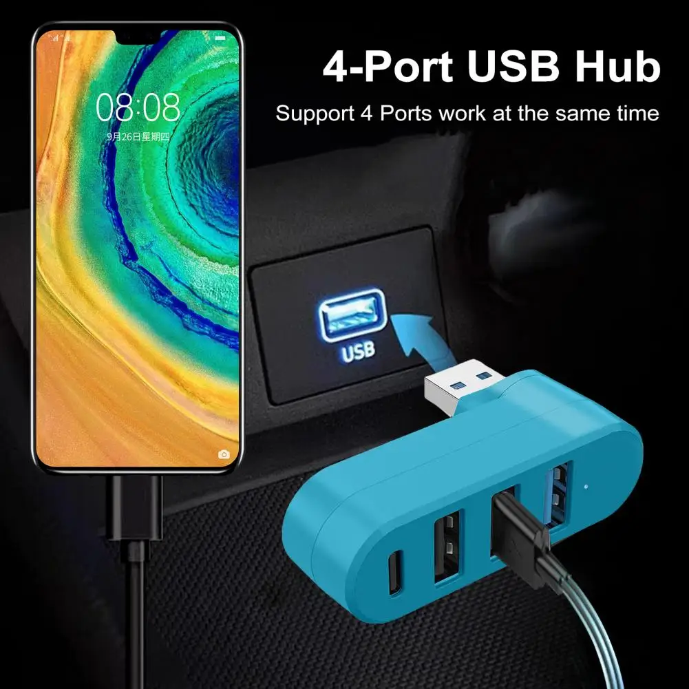 High-speed Usb 3.0 Hub 4-port Usb 3.0 Hub with 5gbps Transfer Speed Universal Plug-and-play Adapter 180-degree Rotatable Usb