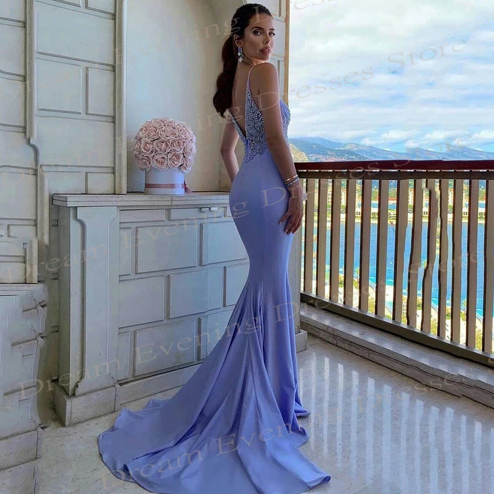 Sexy Popular Women's Mermaid Evening Dresses Graceful Spaghetti Straps Customized Prom Gowns V Neck Beaded فساتين حفلة موسيقية