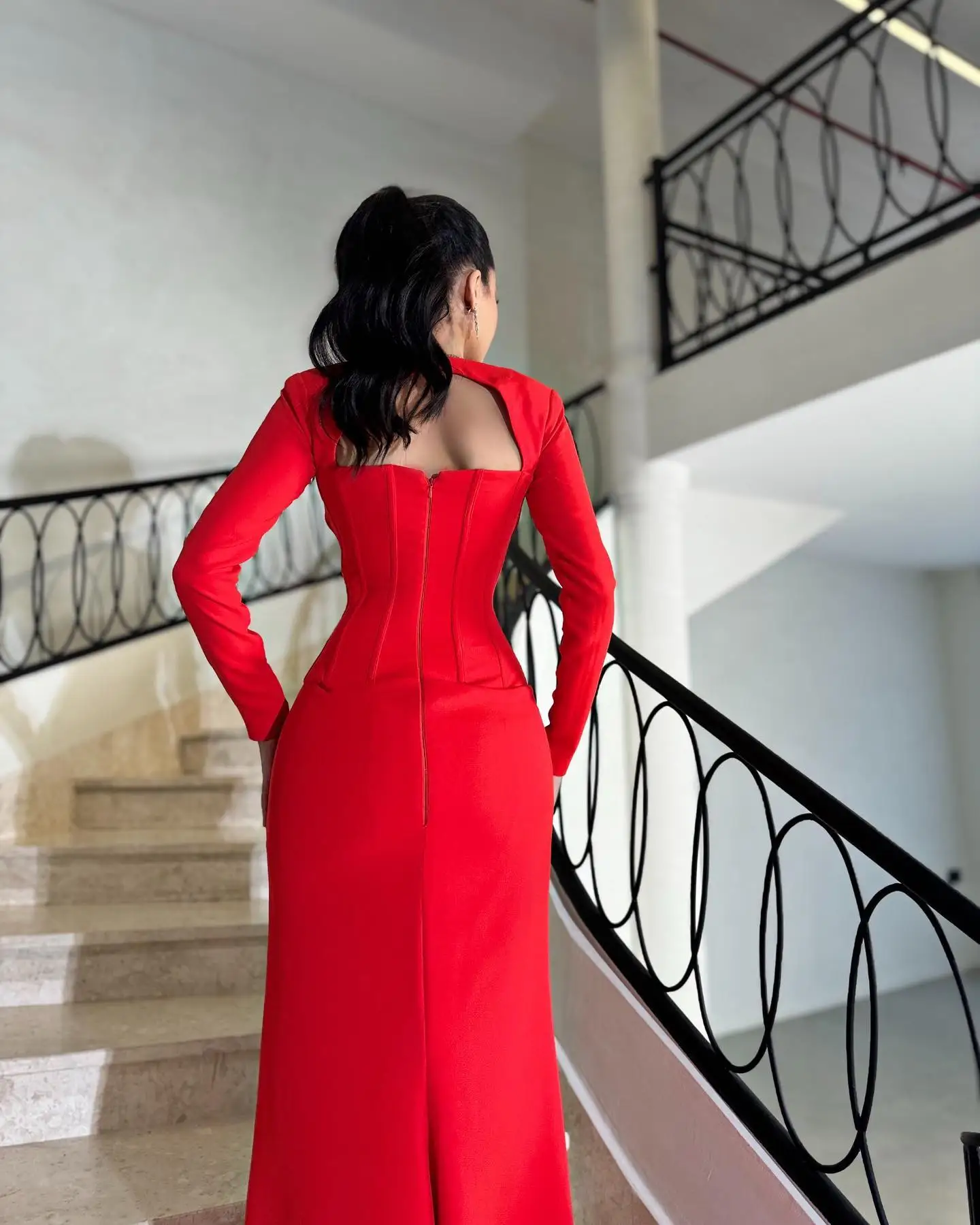 AsaNagi Elegant Red Prom Gown Women Square Neck Button Party Evening Dress Floor Length customized Saudi Formal Occasion Dresses