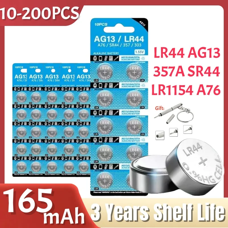 UKGF AG13 LR44 A76 357A Щелочная батарея типа «таблетка» 1,55 В SR44SW L1154 SP76 pila 357 303 для часов Toys No Mercury