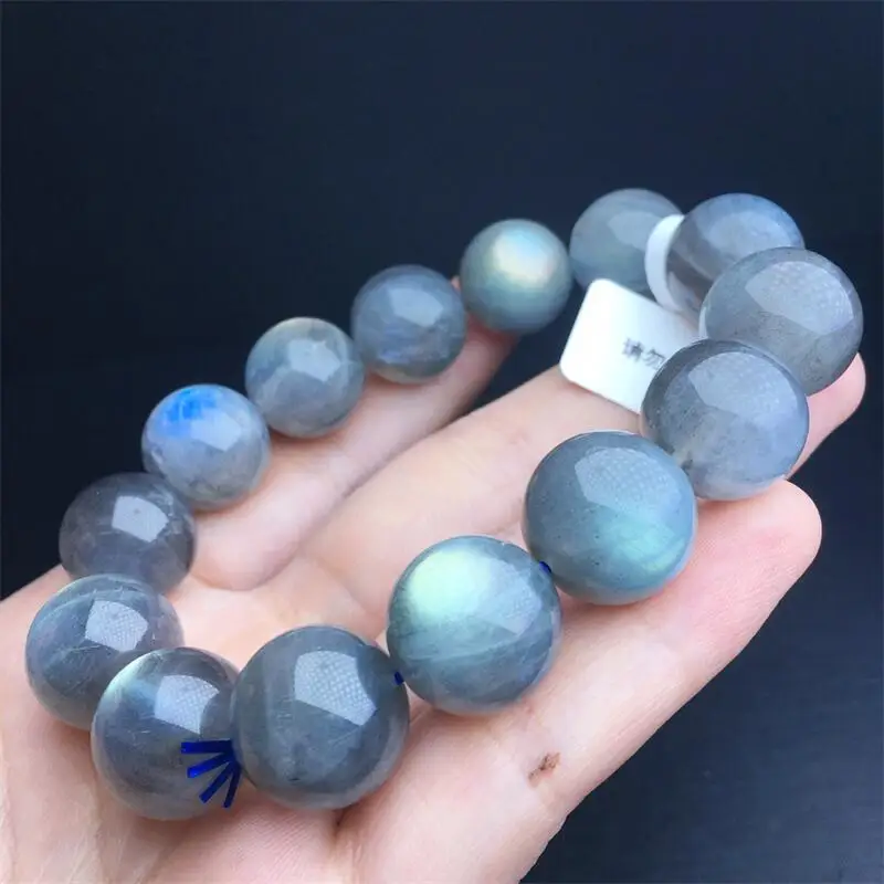 16MM Natural Gray Moon Stone Bracelet Color Beads Fashion Fresh Jewelry Men and Women Single Circle Gift