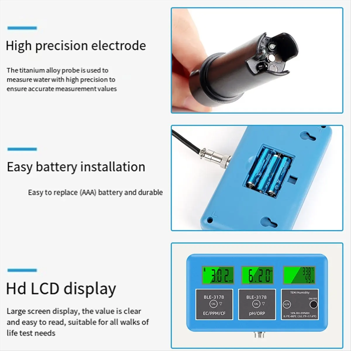 ●Wifi 7 in 1 Water Quality Tester PH ORP TDS EC Temp Humidity Meter Aquarium Online Analyzer Water Analyze Monitor