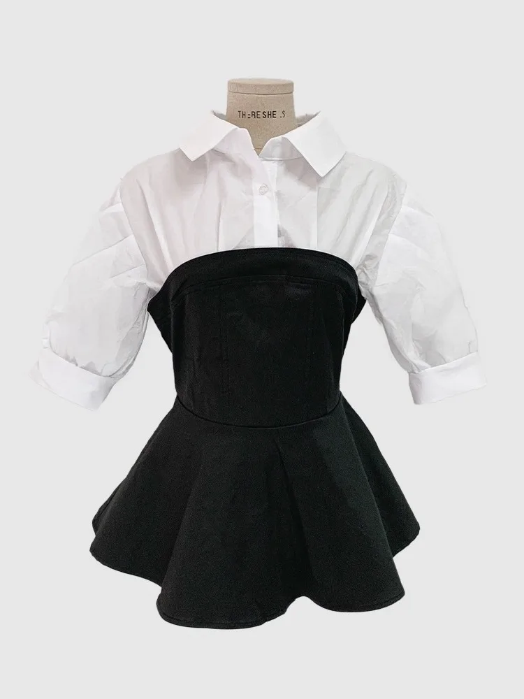 Женский летний облегающий топ Irt Fake из двух предметов Ne ort Sve Bubble Sve Color Blo Design, универсальный топ Sli