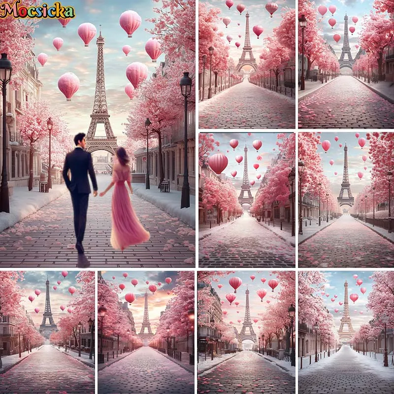 

Mocsicka Merry Christmas Photography Backgrounds Romantic Paris Hot Air Balloon Decor Kids Adult Portrait Photo Backdrops Studio