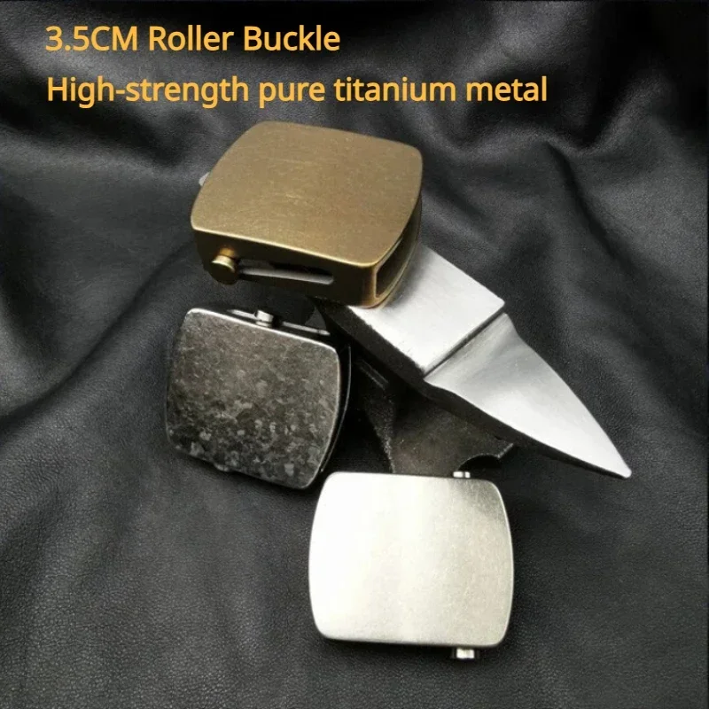 3.5cm Pure Titanium Roller Automatic Buckle Leather Belt Nylon Straps Outdoor Tactical Belts High Strength Anti-Allergic Buckles