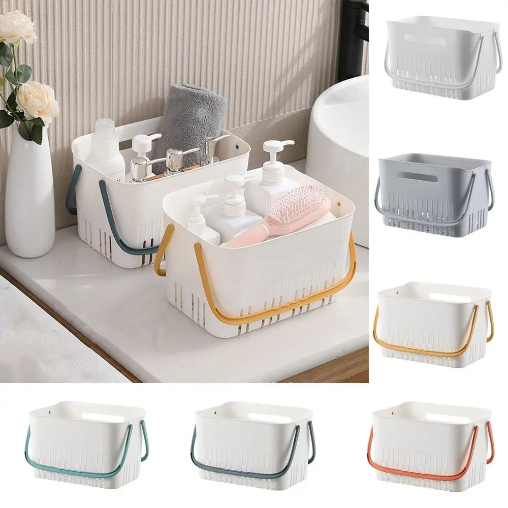 Plastic Handheld Bath Basket Space Saving with Handle Sundries Collection Basket Large Capacity Drain Bath Basket Kitchen