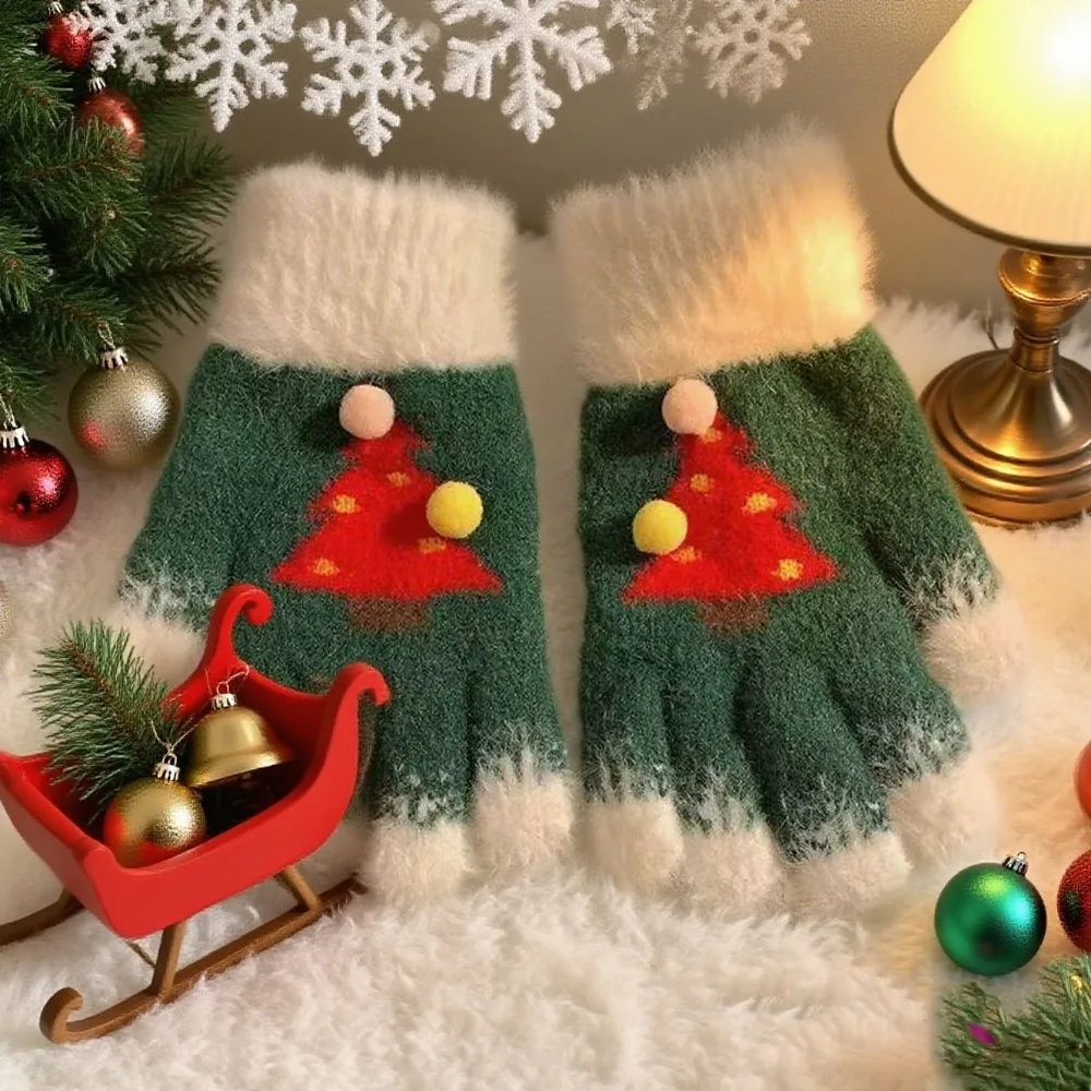 

Утолщенные изоляционные перчатки для рождественской елки, теплые вязаные зимние перчатки, удобные морозостойкие перчатки с пятью пальцами для улицы