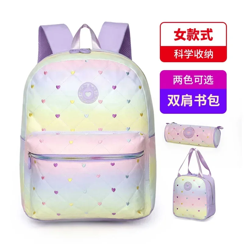 Primary School Backpack for Girls Double Layer Backpack Cute Women's Backpack 3-piece Set with Meal Bag Pen Bag Shoulder Bag