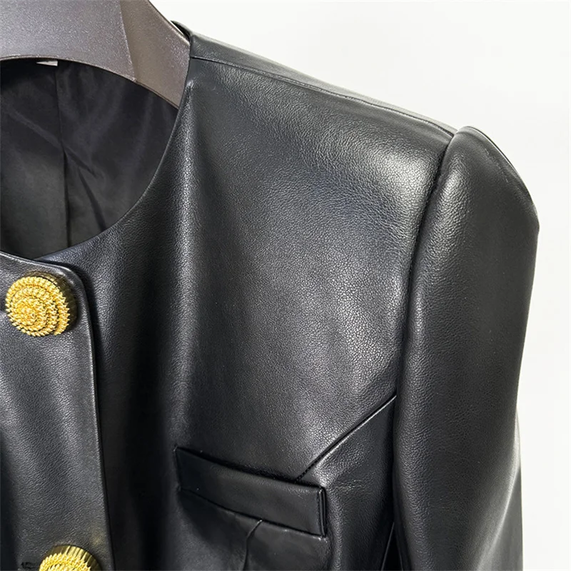 Giacca in pelle da donna Nuovo autunno 2025 monopetto slim fit girocollo top a maniche lunghe Cappotto da donna in pelle PU artificiale