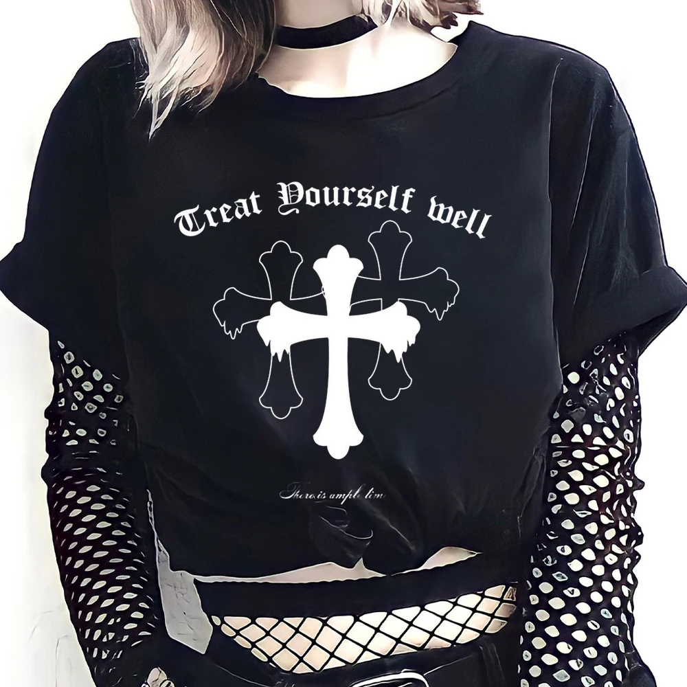 Dark Gothic Style Fashion Women T ShirtY2K Design Black Tee Female Hottie Young Girl Clothes Personal Oversized Personal