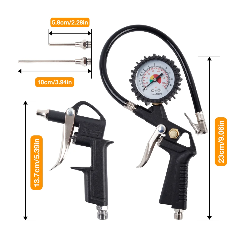0-220 PSI Multi-Functional Car Tire Pressure Gun EU/US/JP Interface Pressure Gauge, For Inflating Balloon/Sports Ball/Trampoline