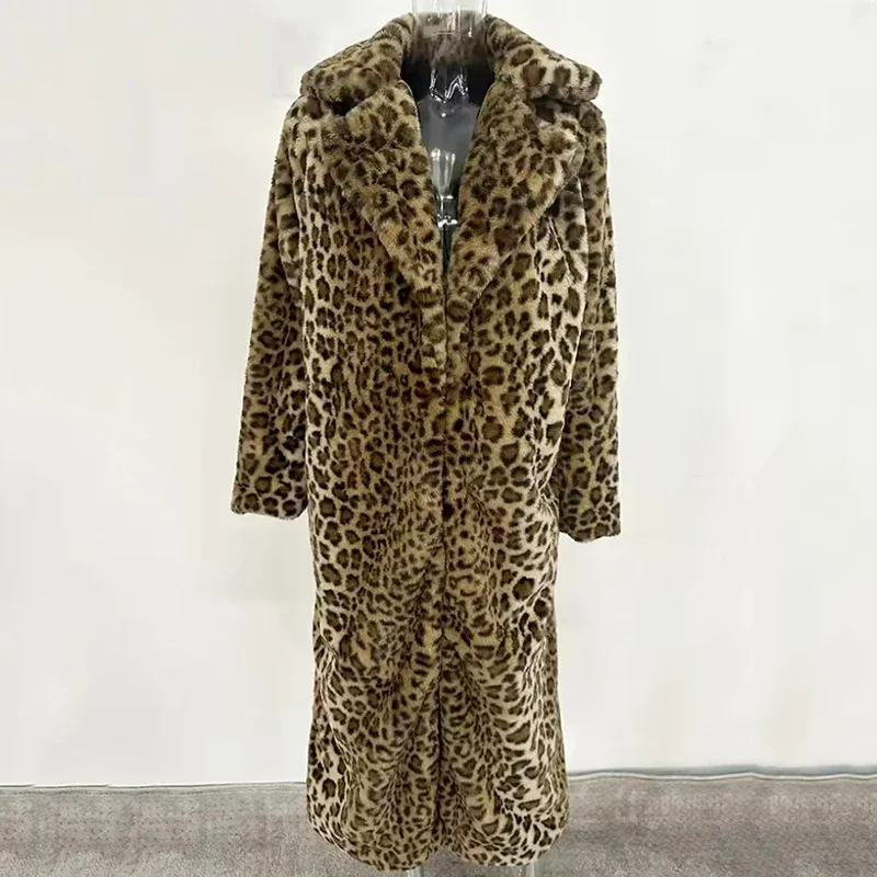 Moda inverno longo quente grosso leopardo fofo casaco de pele do falso feminino tigre impressão pista solta luxo designer roupas blusão