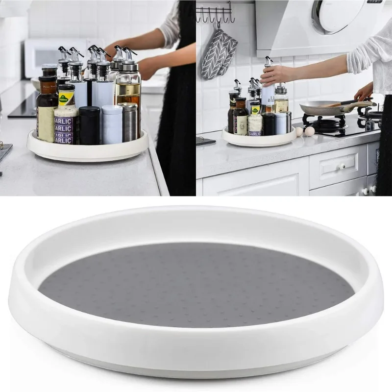 360 Degree Rotating Spice Organizer Non-Slip Turntable Shelf Storage Tray for Kitchen Cabinet Condiment Pantry Space Saver
