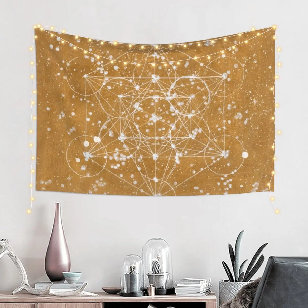 

Metatron's Cube GOLD Tapestry Mushroom Hanging Wall On The Wall Wallpapers Home Decor Tapestry