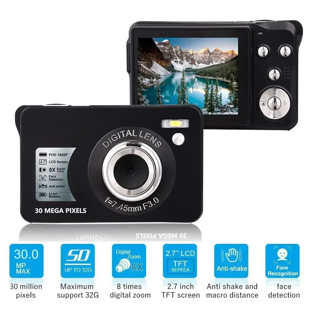 30Mp 8x Digital Zooms Kids Photo Camera 1080P HD 2.7 Inch LCD Display Video Camcorder  Anti-Shake Mini Kids Digital Camera