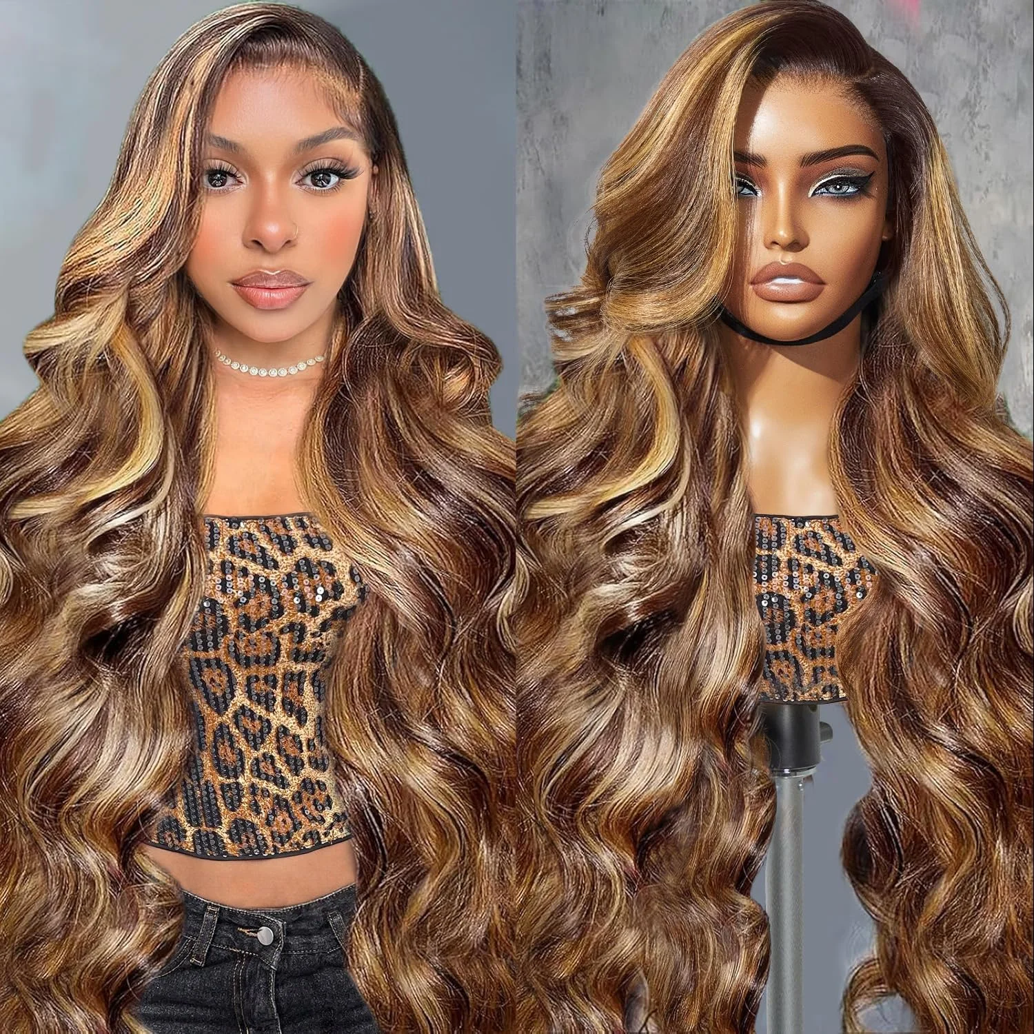 

Парик из натуральных волос P4/27 Highlight Ombre Brown Body Wave 13x6, цвет медово-русый, с HD-кружевом 13x4, предварительно выщипанный, 42-46 дюймов, для женщин