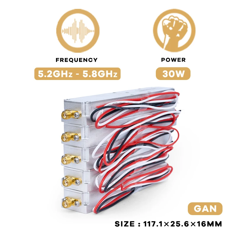 Anti sinal do zangão que protege o módulo, o sinal que obstrui e bloqueia dispositivos, 30W, FPV, UAV, C-UAS, amplificador de poder do RF para 5.2G, 5.8G