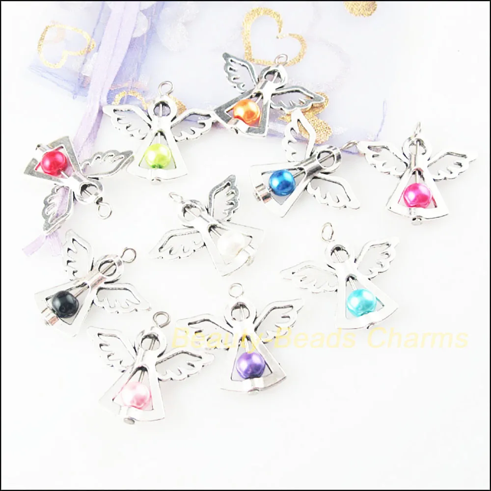 10Pcs Mixed Dancing Glass Angel Wings Charms Pendants 29x37mm