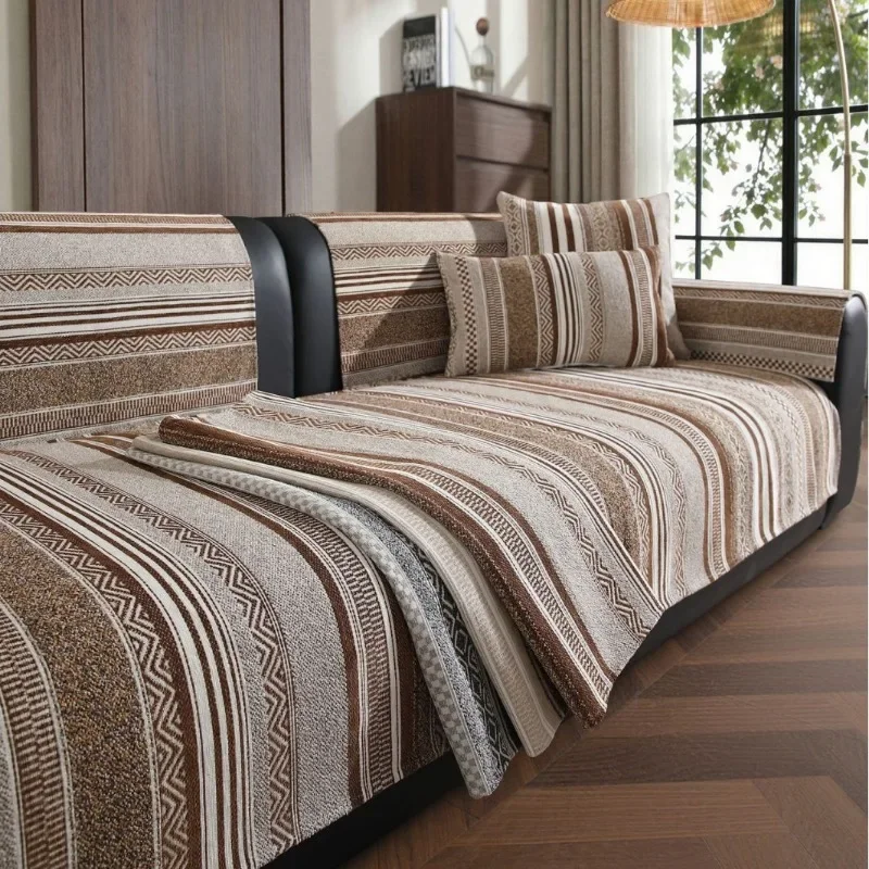 Chenille Anti Slip Geometric Sofa Cover Furniture Mat Living Room Decor Slipcover Multi Seater Couch Cover Home Seat Protector
