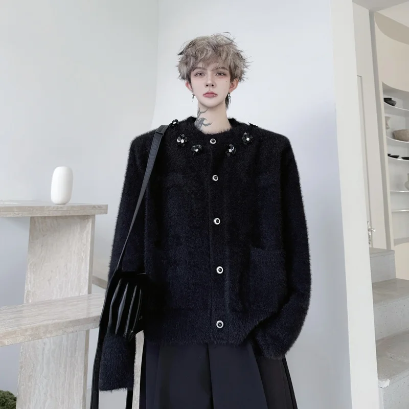 

Retro Sea Fur Men's Sweater Cardigan Warm Hand Sewn Knitted Wear Winter Faion Casual Comfortable Midweight Long Sve