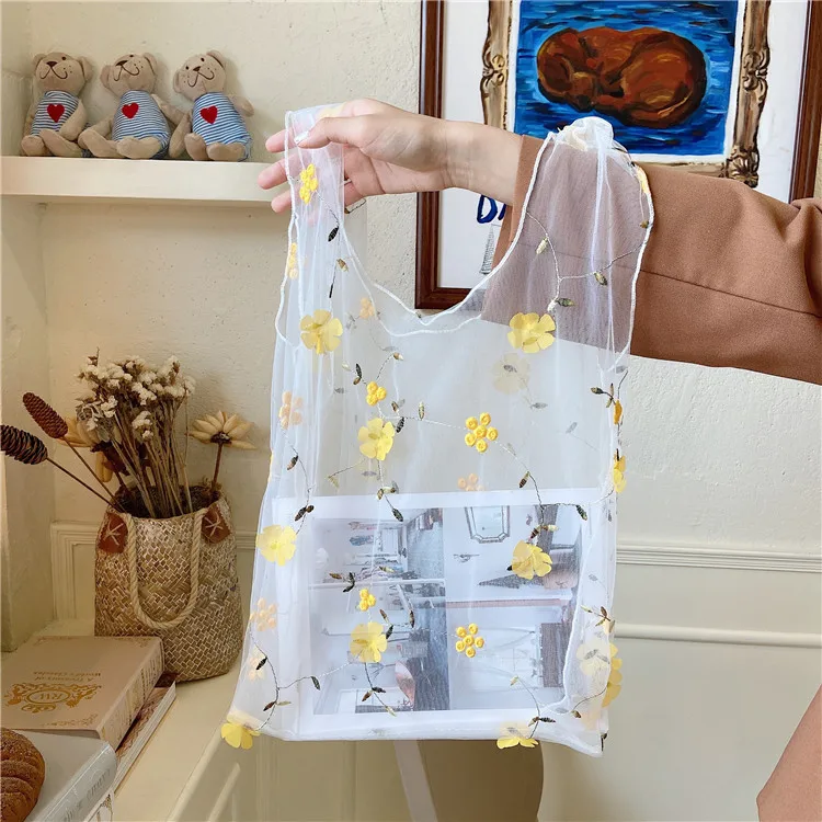 Borsa per la spesa riutilizzabile pieghevole borsa per ricamo floreale borsa per la spesa ecologica da donna borsa per la spesa borsa per la spesa