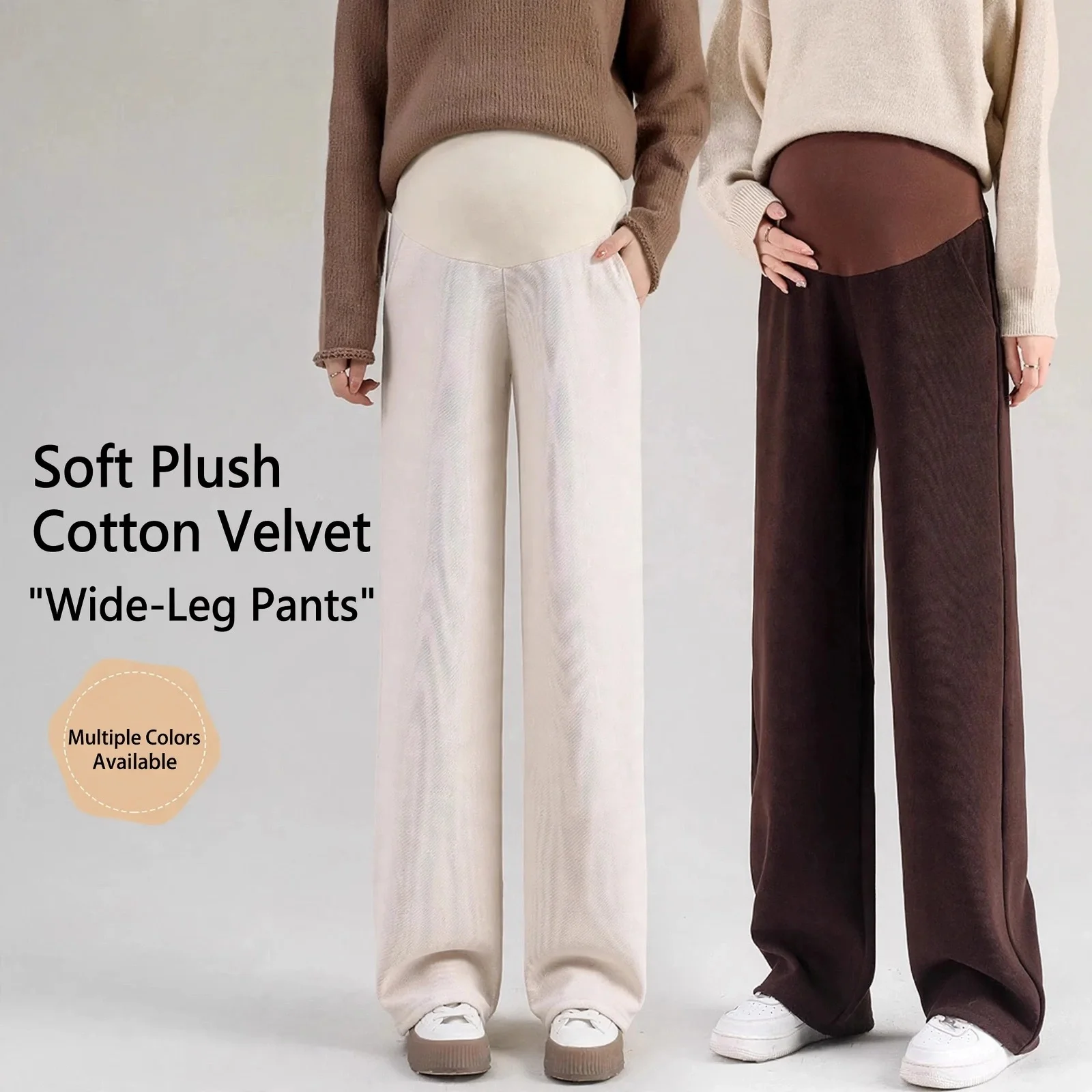 Maternity Pants Belly Support Straight Wide Leg High Waist Loose Thin Pregnant Women Autumn Winter Daily Wear Home Travel