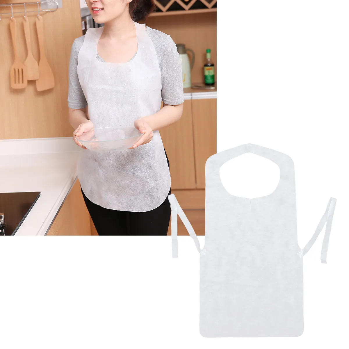 100Pcs Disposable Non-Woven Apron Kitchen Cloth Protector Thickened Sleeveless 73x40cm White for Cooking Painting Hotpot