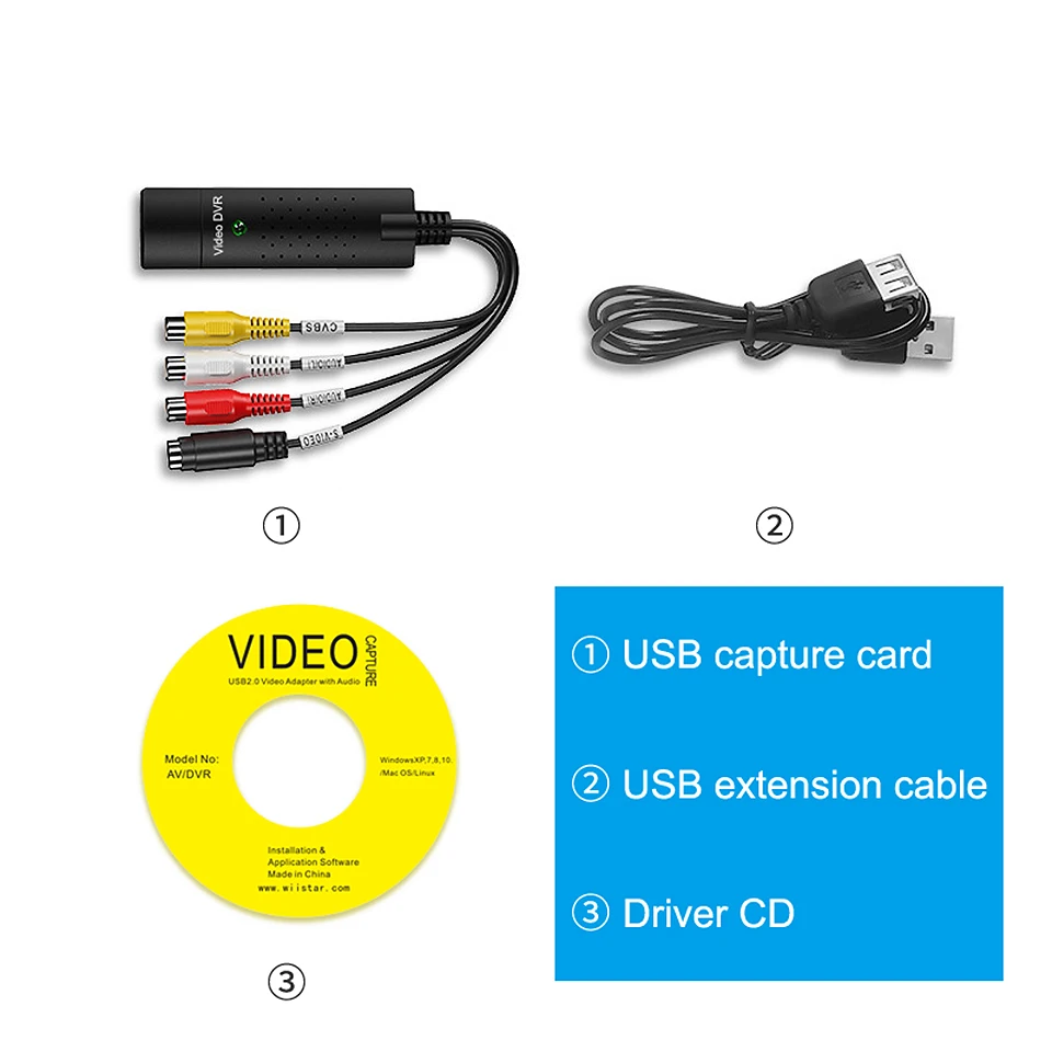 Карта захвата видео USB Easy Cap VHS VCR Mini DV Hi8 DVD в цифровой преобразователь RCA/S-видео в USB 2.0 Захват аудио-видео записей