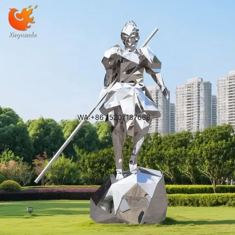 Wmwmnu Modern Large Outdoor Park Landscape Art Installation Polished Stainless Steel Geometric Monkey King Sculpture Metal