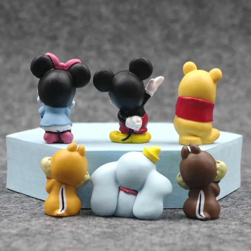 6Pcs Disney Anime Mickey Mouse Action Figure Minnie Pooh Bear Dumbo Kawaii Cartoon Doll PVC Collectible Model GK Toy Kids Gift