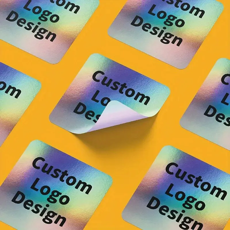 96pcsCustomized laser sticker square QR code label with logo and text, personalized social media label, metallic luster