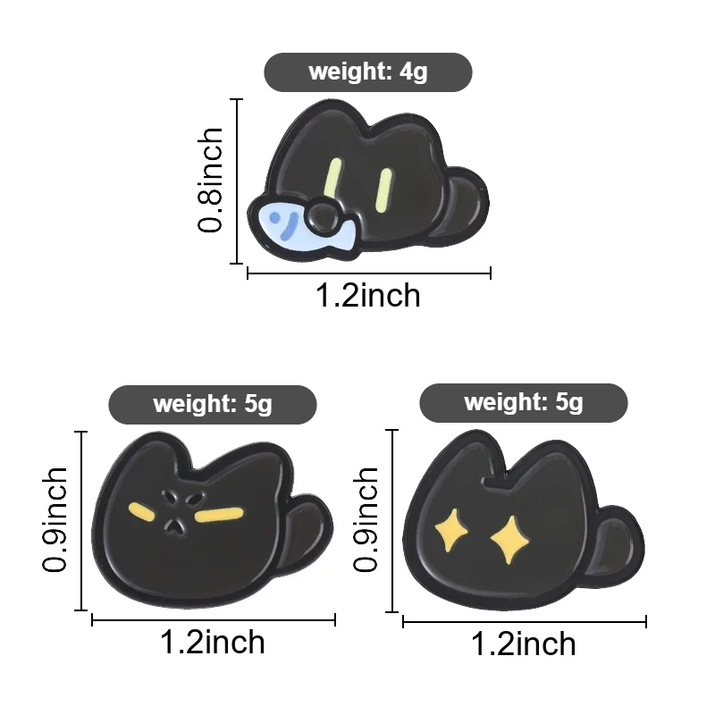 Cute Q-style Cat Enamel Pin, Featuring Lazy Squinting Kitty with Fish & Bright Starry Eyes. Stylish Decor, Gift for Cat Lovers