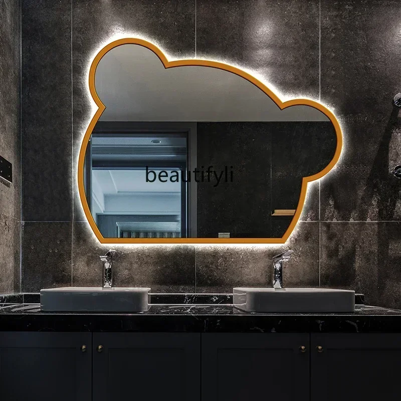 

Nordic bear smart bathroom mirror wall hanging bedroom bathroom washtable mirror light luxury irregular led mirror