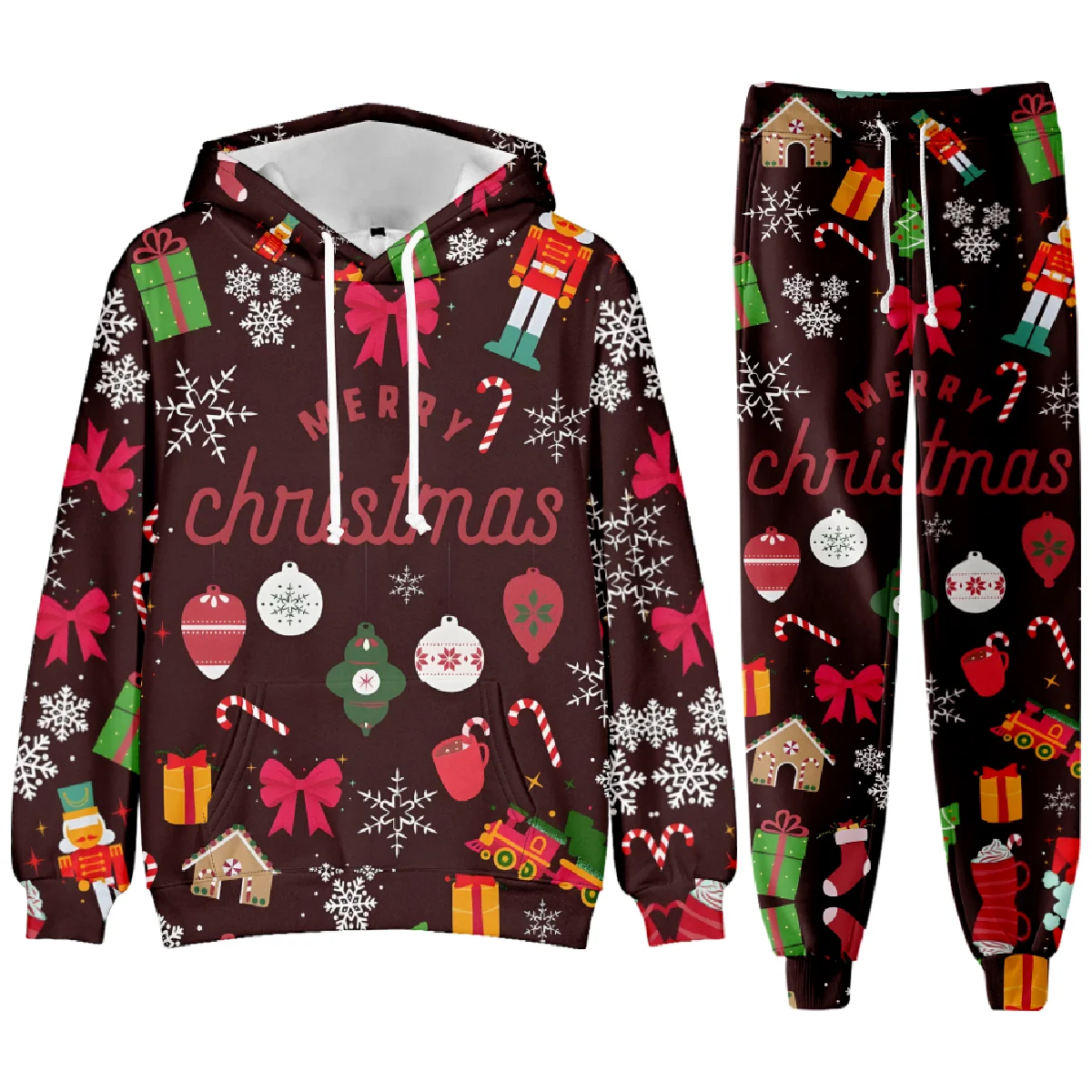 2024 Christmas Fashion Autumn And Winter Printed Men's Hoodie Set Casual Comfortable Sports Suit Trend Couple Clothes Kid Family