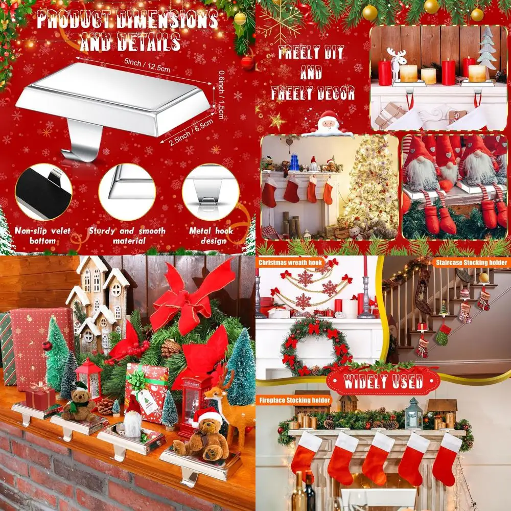 

Weighted Silver Christmas Stocking Holders, 12 Pack for Mantel or Fireplace, Perfect for Holiday Party Decor