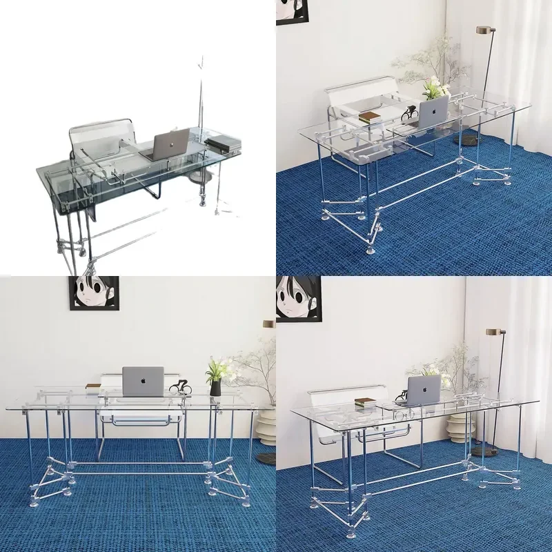 Bauhaus Style Metal Frame Tempered Glass Table Modern Dining Desk for Home Office Computer Workstation Writing